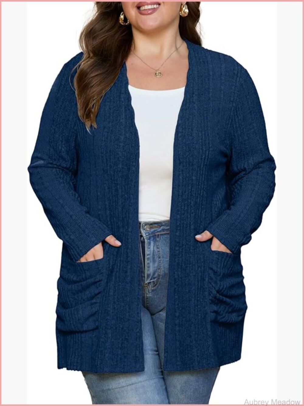 Plus Size Cardigan Sweater Lightweight Knit Open Front Long Sleeve with Pockets